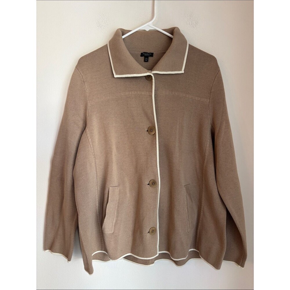 Talbots sweater Jacket w/ Cream Trim Button Front knit cardigan work Women 2XL P